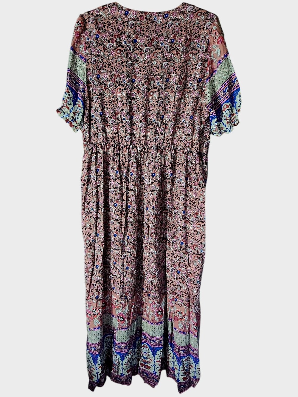 BOHO MAUVE FLORAL MAXI DRESS PUFF SLEEVE V NECK POCKETS 🌸 - Picture 6 of 7